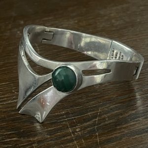 Vintage 80's Taxco Mexico Sterling Silver Bracelet w Malicite Cabachon