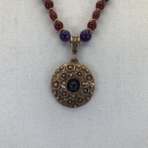 An Exclusive SW Design Amethyst and Carnelian Beads Bronze Pendant with 26"