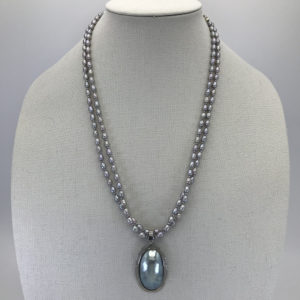 An Exclusive SW Design Grey Mabe Pearl Pendant with 2 strands of Grey Freshwater Pearls 26"