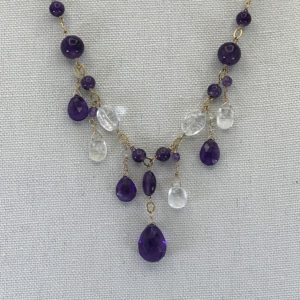 An Exclusive SW Teardrop Faceted Amethyst 14k GF Wire Wrapped Drop Necklace 24"