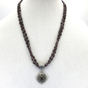 An Exclusive SW Design Garnet and Pyrite Faceted Sterling Cross Pendant 26"